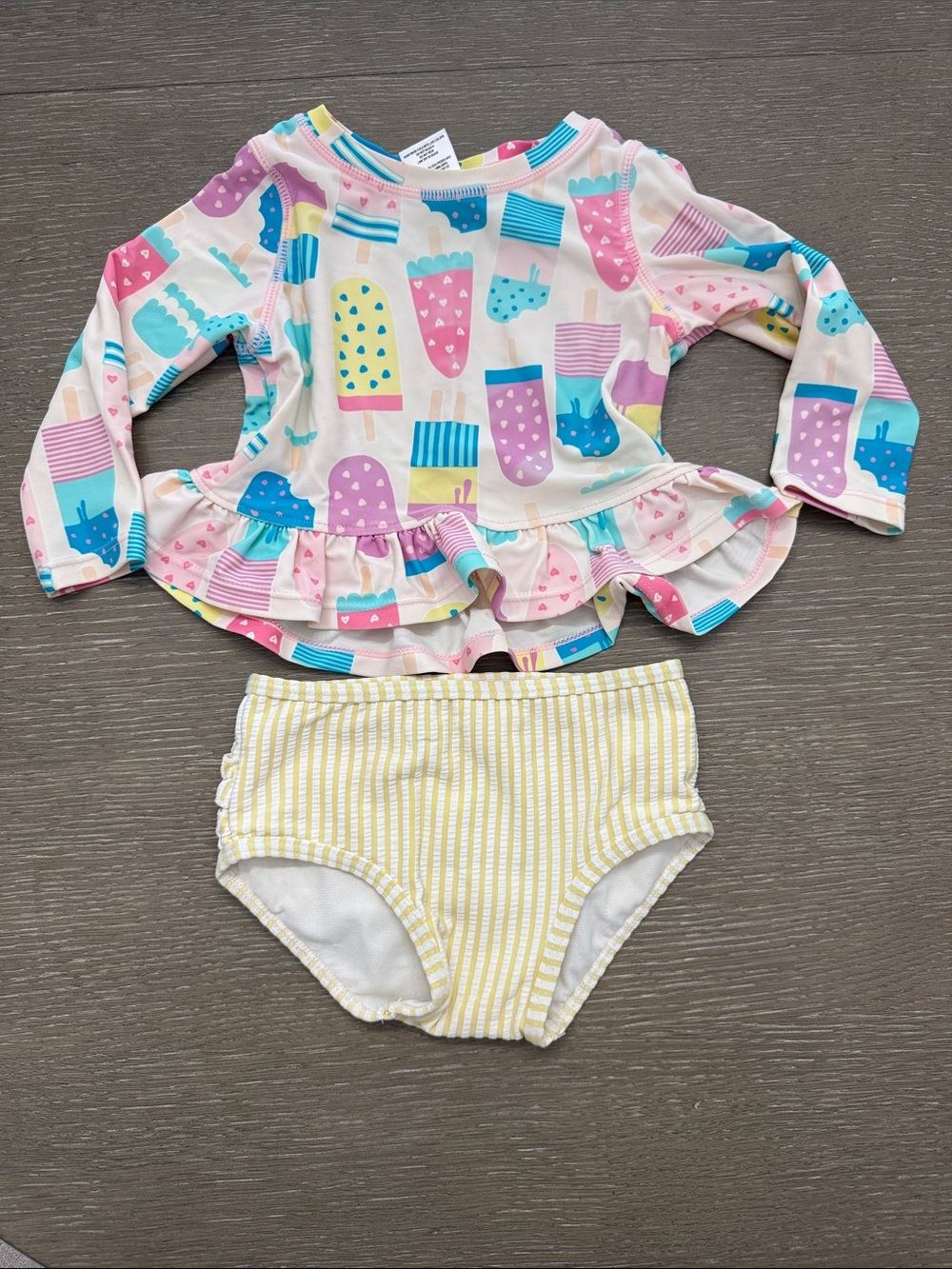 Ruffle Butts Long Sleeve Rash Guard Swim in  Popsicle & Yellow Stripe